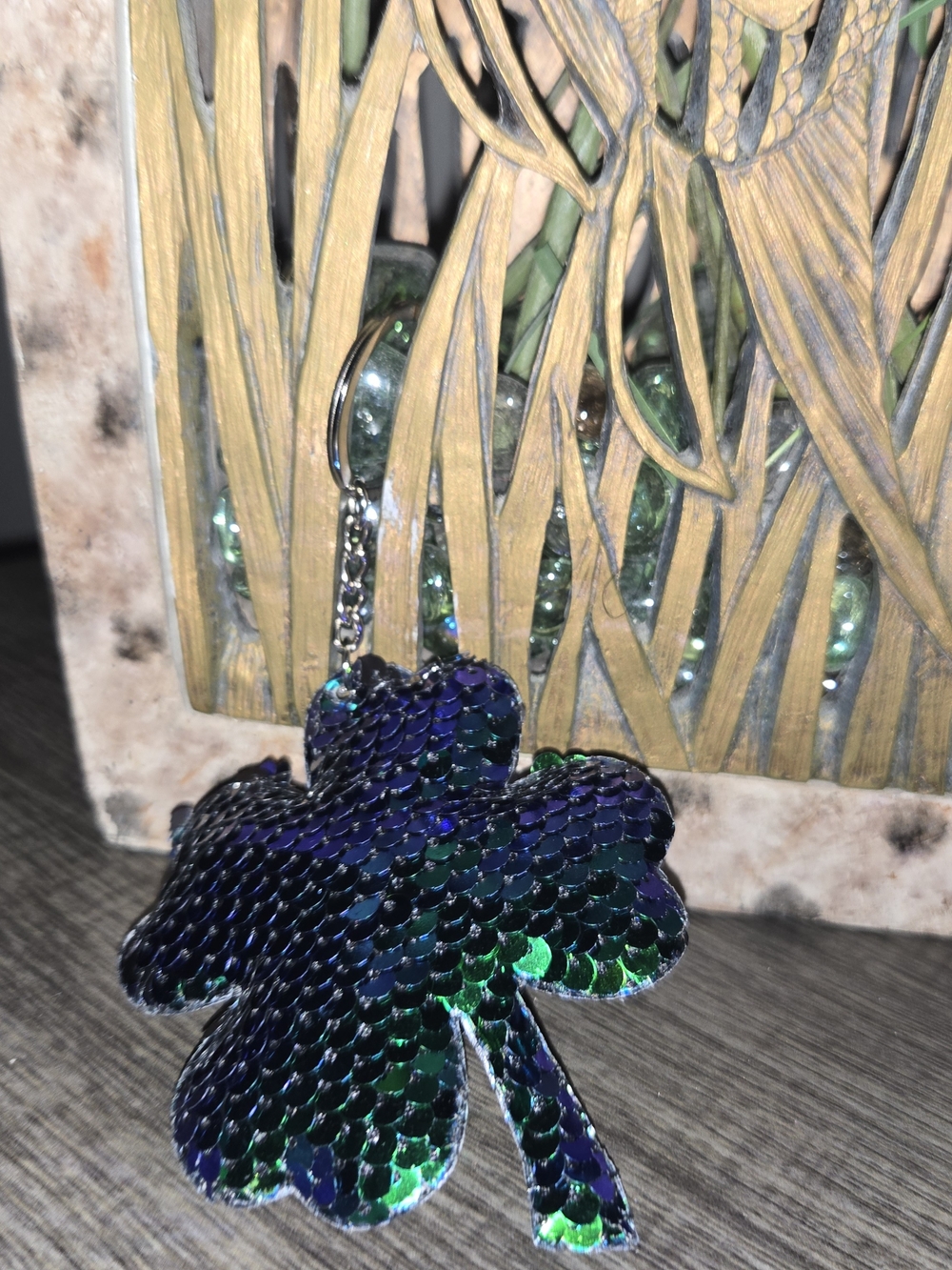 Sequin Clover Keychain